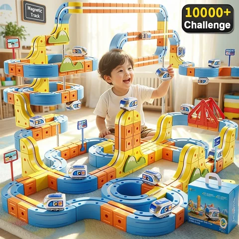 84-179Pcs Electric 3D High-Speed Train Set for Kids - Magnetic Track Building Vehicle Toy Educational DIY Set for Boys & Girls