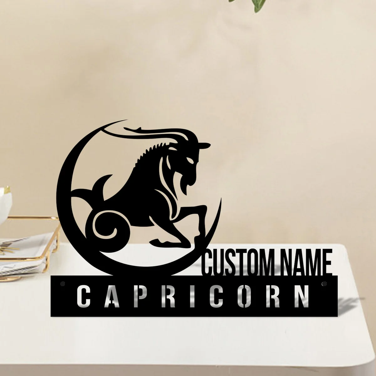 Custom Capricorn Desk Name Plate Wedge,Personalized Zodiac Horoscope Nameplate Office Sign Company Astrology Plaque Decor Gift