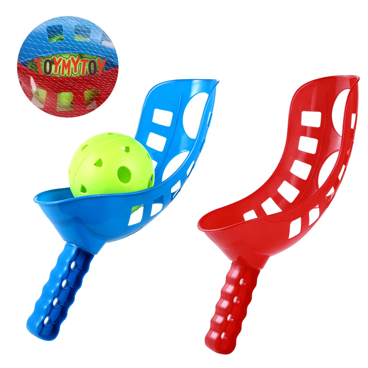 TOYMYTOY Scoop Ball Game Scoop Toss & Catch Set Спортивная пляжная игра на открытом воздухе для детей (синий, красный, желтый)