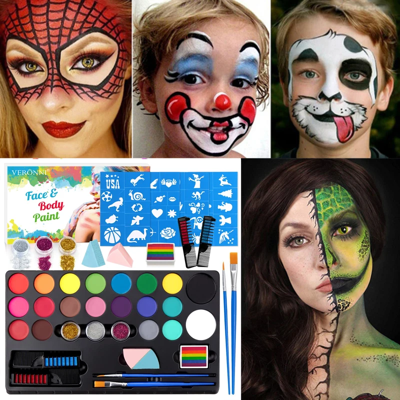 20 Color Face Body Oil Painting Paint Makeup Hair Dye Set Flash Tattoo Painting With Brush Art Adult Kid Halloween Cosplay Party