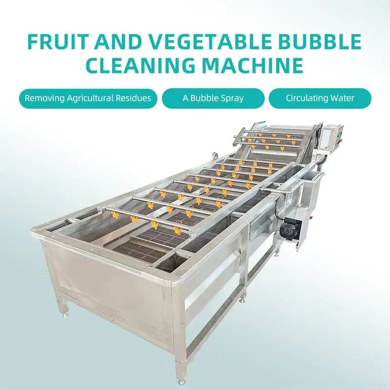 CE Certification SS304 Steel Washer Cucumber Strawberry Tomato Orange Root Apple Carrot Washing Air Bubble Cleaning Machine