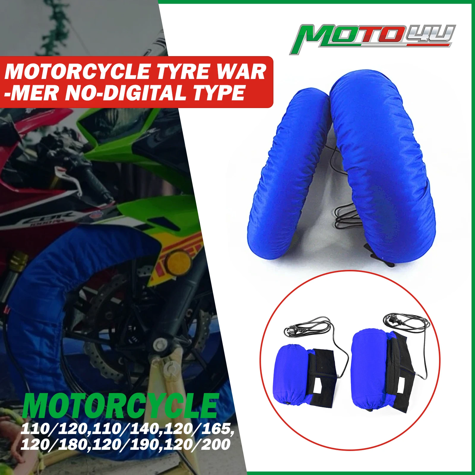 1 par de calentadores de neumáticos para motocicleta, juego de calentadores de neumáticos 120/165, 120/ 190,120/200 17, carrera delantera y trasera, azul
