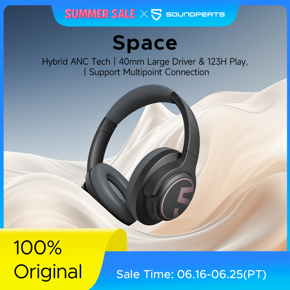 SoundPEATS Space Headphones Bluetooth 5.3 Hybrid Active Noise Cancelling Wireless Headphone,123H Play,Mic,Multipoint Connection