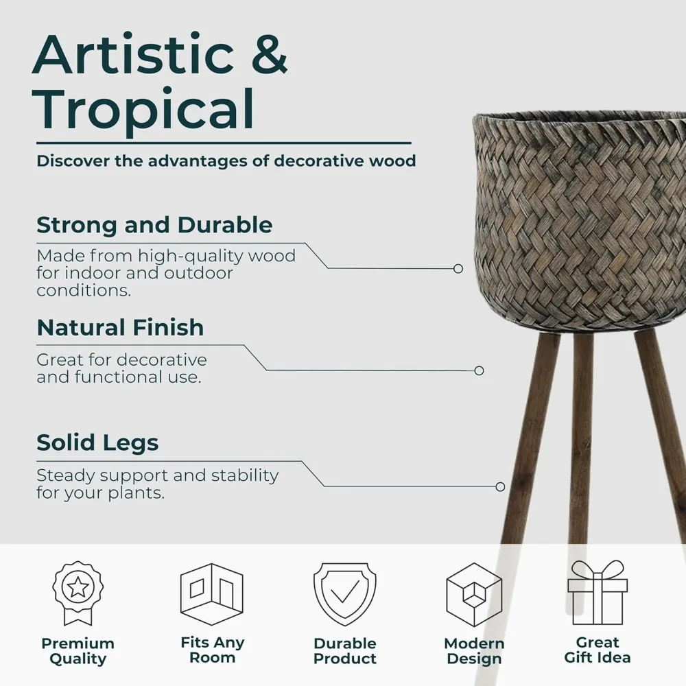 Набор из 2 плетеных горшков ручной работы с подставками — коричневый декор для дома и улицы в деревенском стиле, 19 дюймов и 23 дюйма.