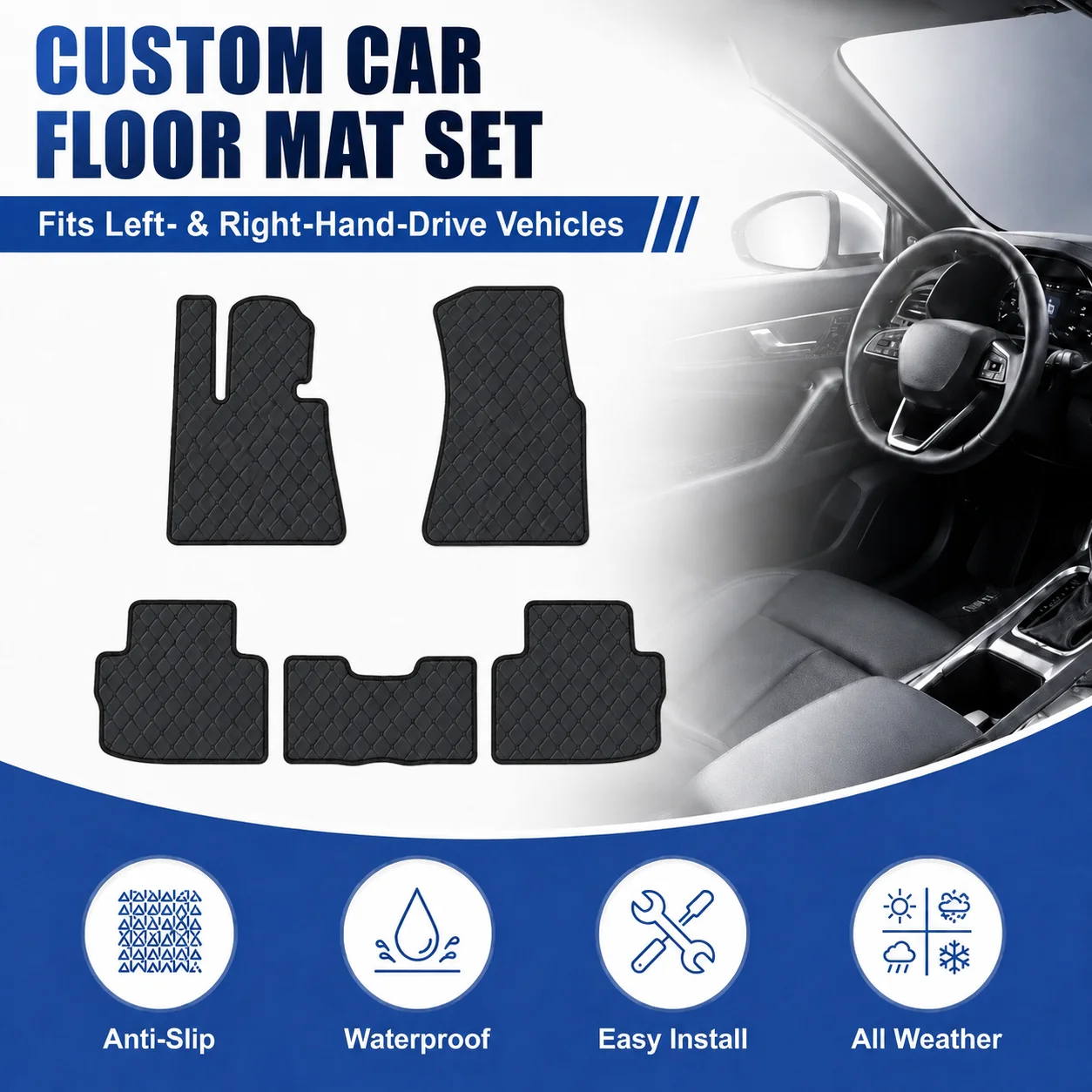 Customized Car Floor Mats for Mercedes-Benz C-Class A205 Convertible All-Weather Waterproof Flat Floor Liners Auto Accessories