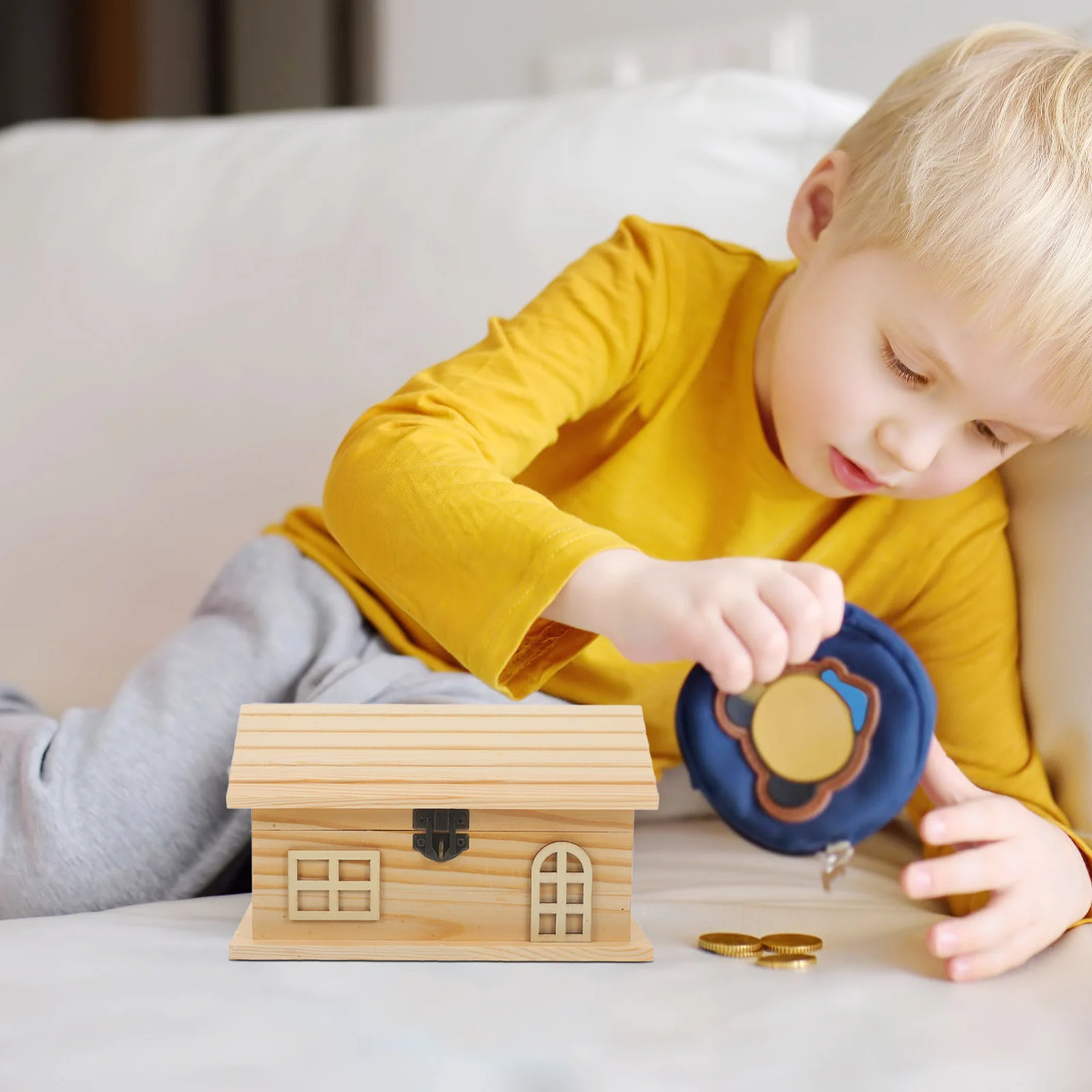 Tirelire de maison en bois inachevé, boîte d'économie d'argent pour décoration de chambre d'enfants, cadeau artisanal, peindre votre propre tirelire