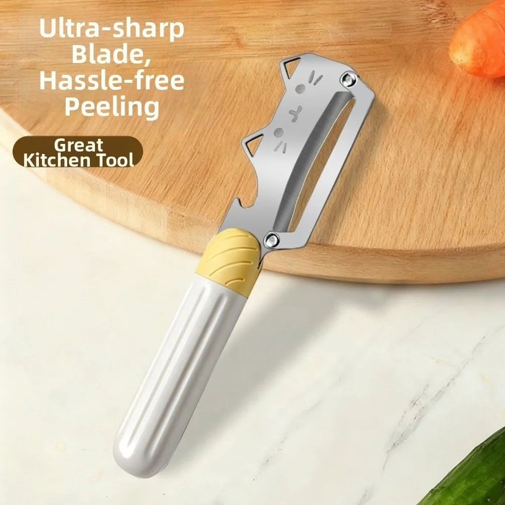 

PP Non-Slip Handle Stainless Steel Peeler Durable Cat Pattern Fruit Peeler Cartoon Hangable Vegetable Peeler Home Cooking