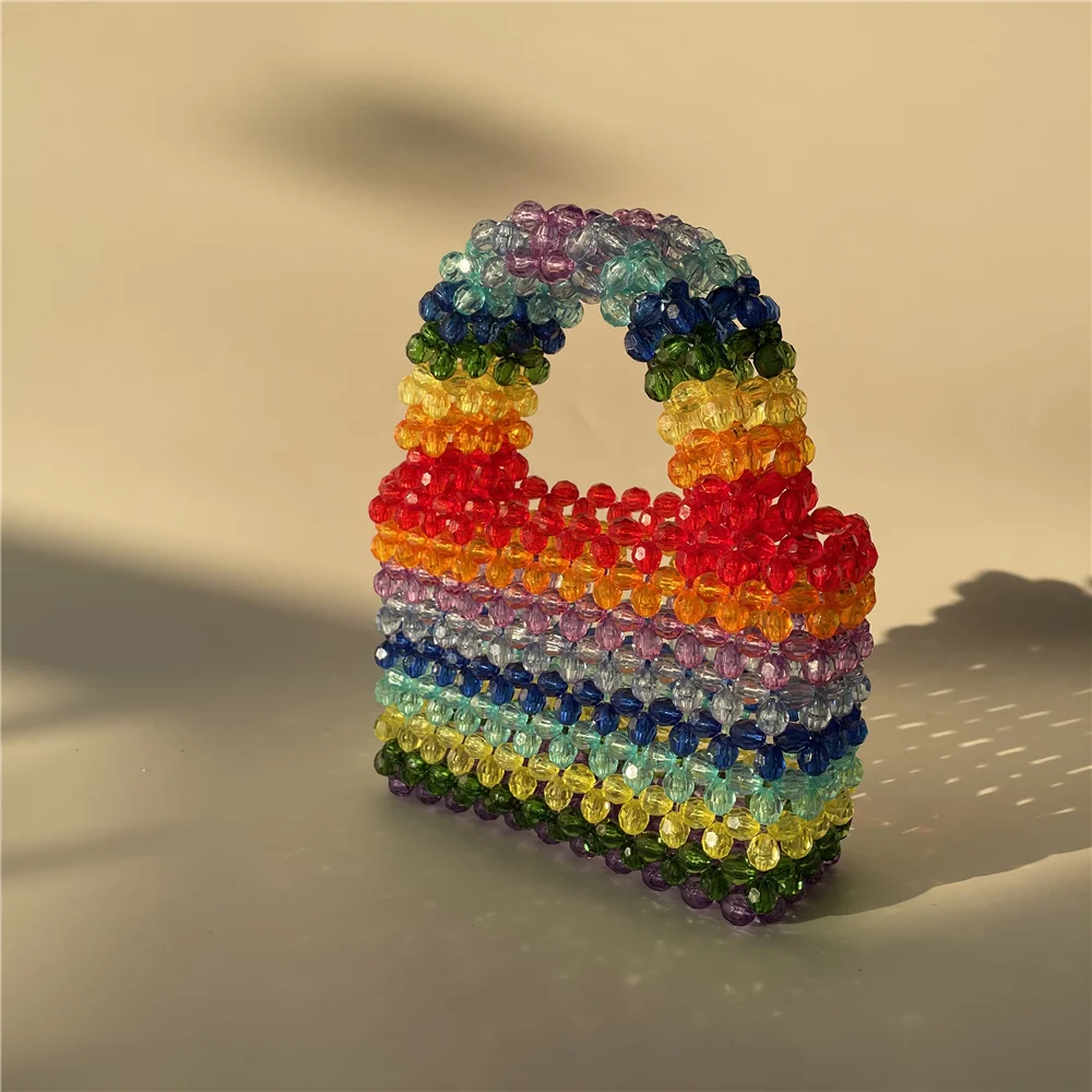 Customized Candy Rainbow Ins Handmade Beaded DIY Colorful Lollipop Small Bag Weaving Female Diagonal Underarm Bead Tote