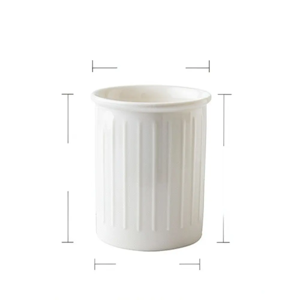 Japanese Style White Ceramic Striped Storage Pot Kitchen Cutlery Organizer Utensil Holder Vase For Home Space