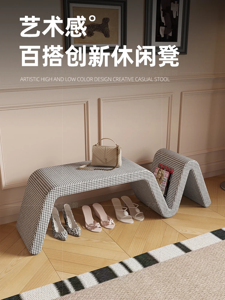 High-end villa entry shoe change stool door home clothing store integrated Italian light luxury designer bedside stool