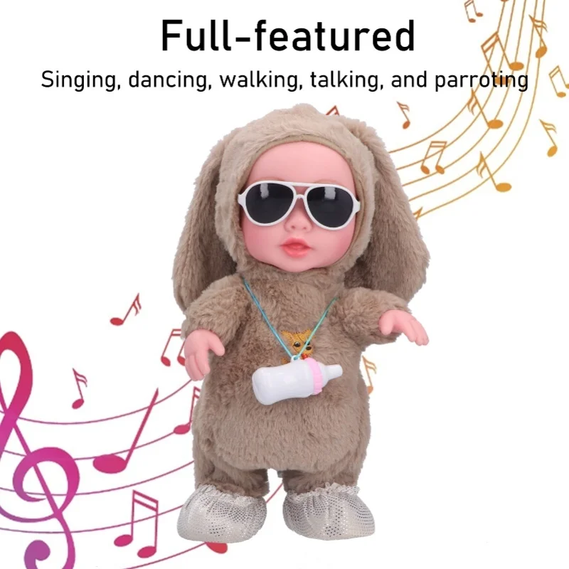 Baby pluche muziek elektrische pop zingen dansen wandelen praten papegaaien babymeisje bruin
