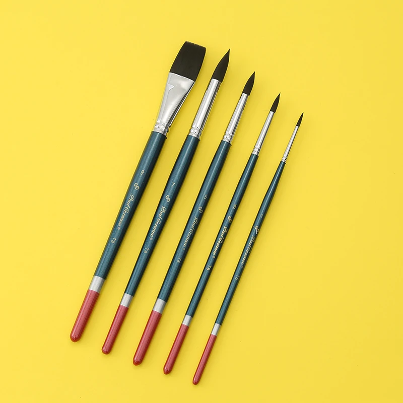 Flat, round pointed, cat tongue mixed hair set gouache watercolor acrylic oil paintbrush for beginner art students