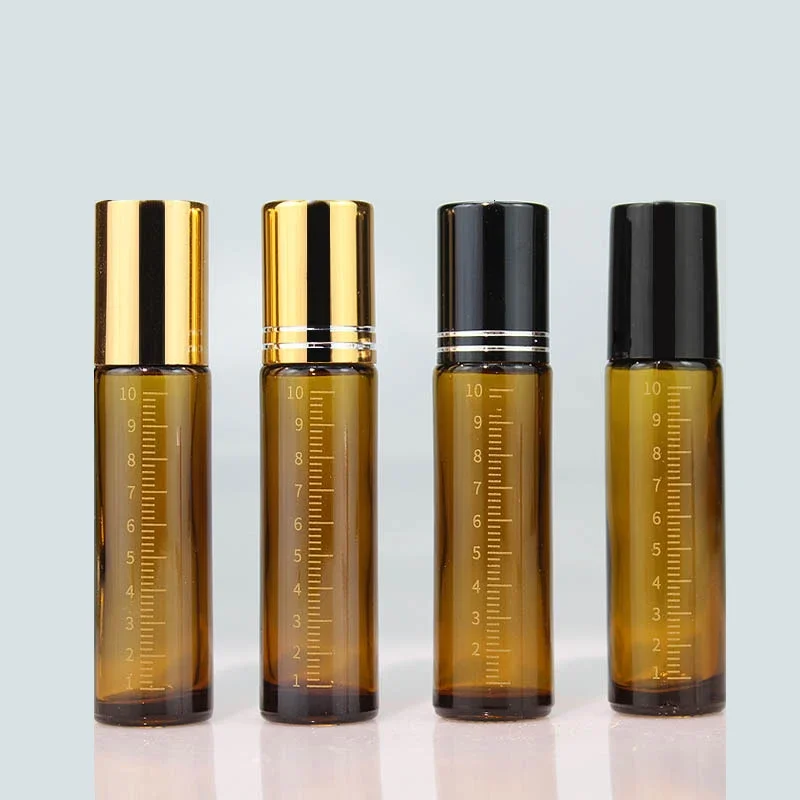 10ml Empty Amber Thick Roll On Glass Bottles with Stainless Steel Roller Ball For Essential Oil Refillable Bottles