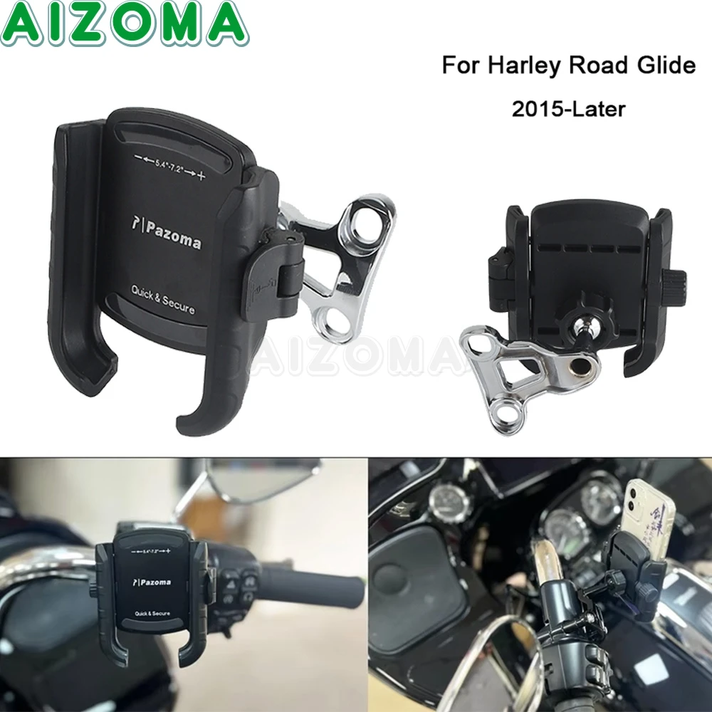 

Motorcycle Phone Navigation Holder Cellphone Handlebar Mount GPS Base Bracket For Harley Touring Road Glide FLTRX FLTRK 2015-23