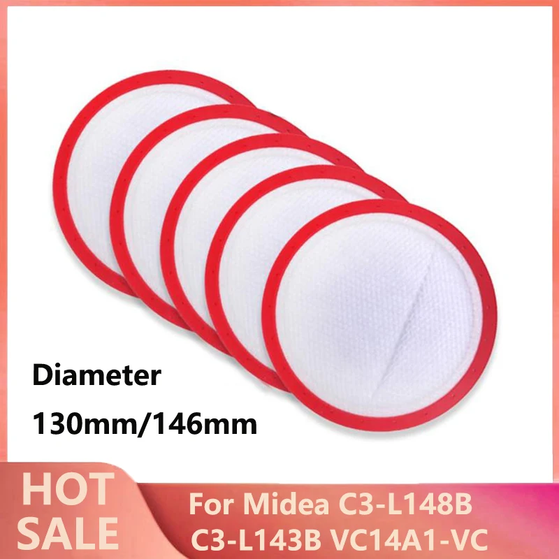 Replacement Washable Vacuum Cleaner Round HV Filter Cotton HEPA filters elements for Midea C3-L148B C3-L143B VC14A1-VC 146/130mm