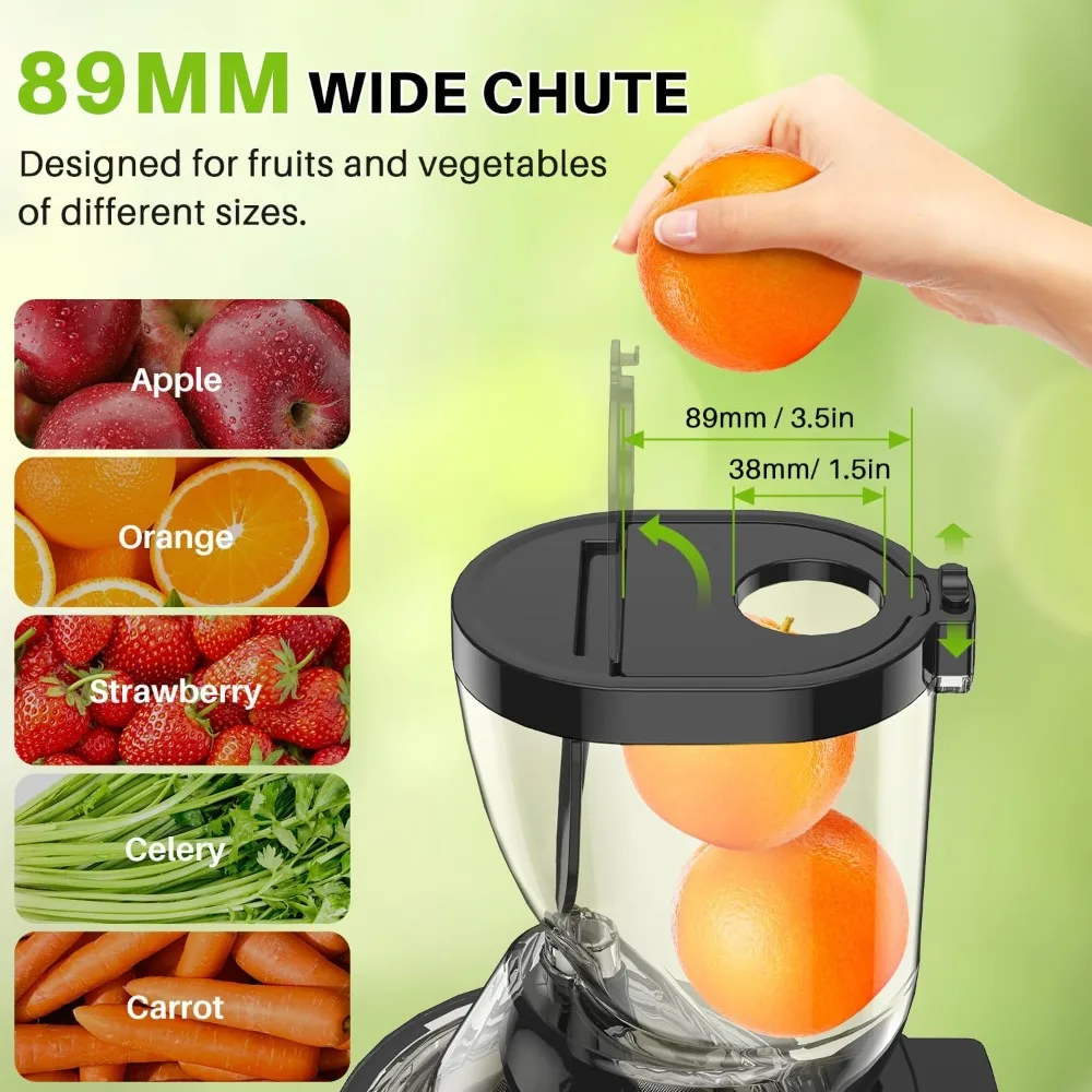 Cold Press Juicer Machines, 300W Slow Masticating Juicer Machines with 3.5inch (89mm) Large Feed Chute