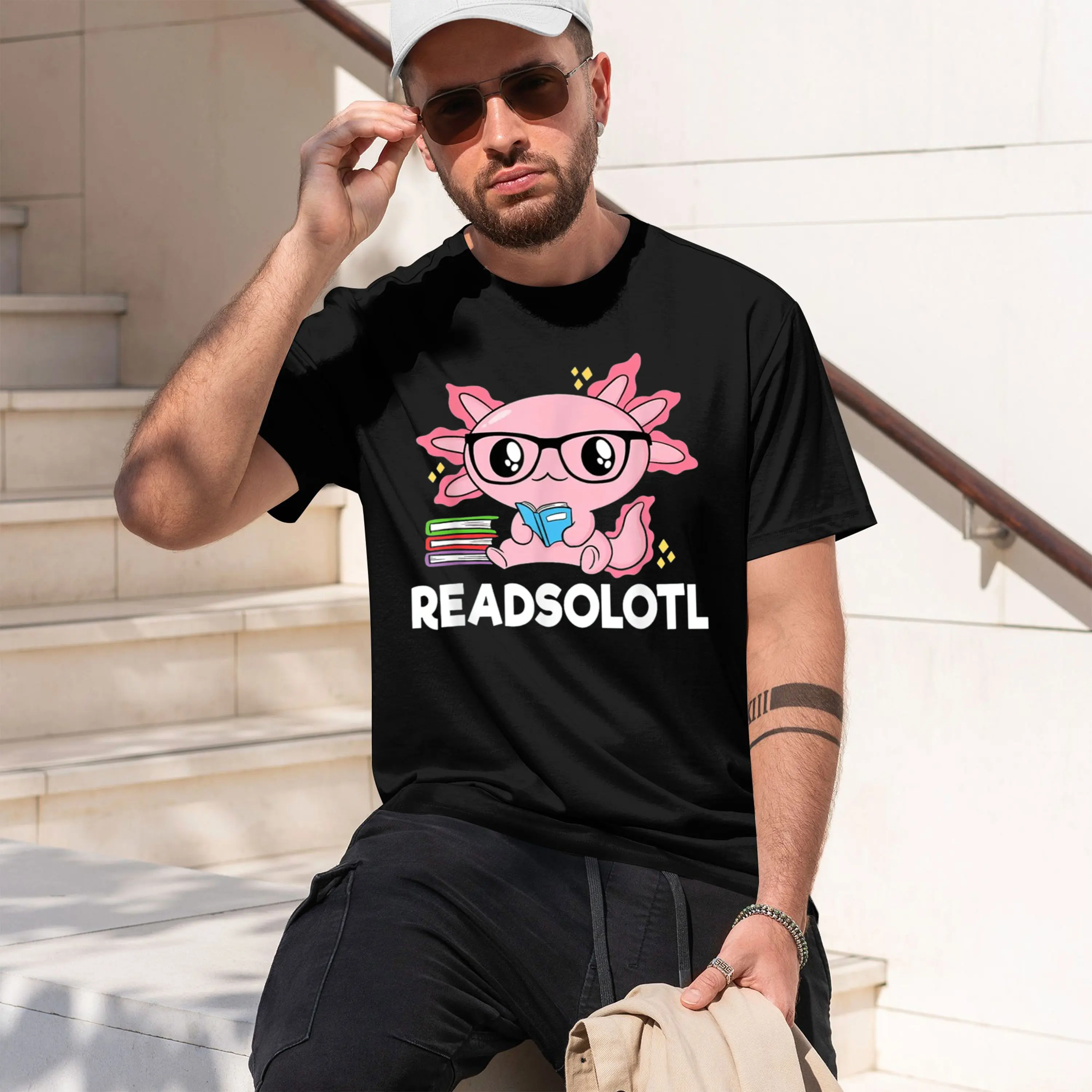 Reaolotl Pink Kawaii Axolotl Book Lover Funny Reading T-Shirt Y2k Unisex Summer Streetwear Camiseta Hombre 2026 New Model Short-