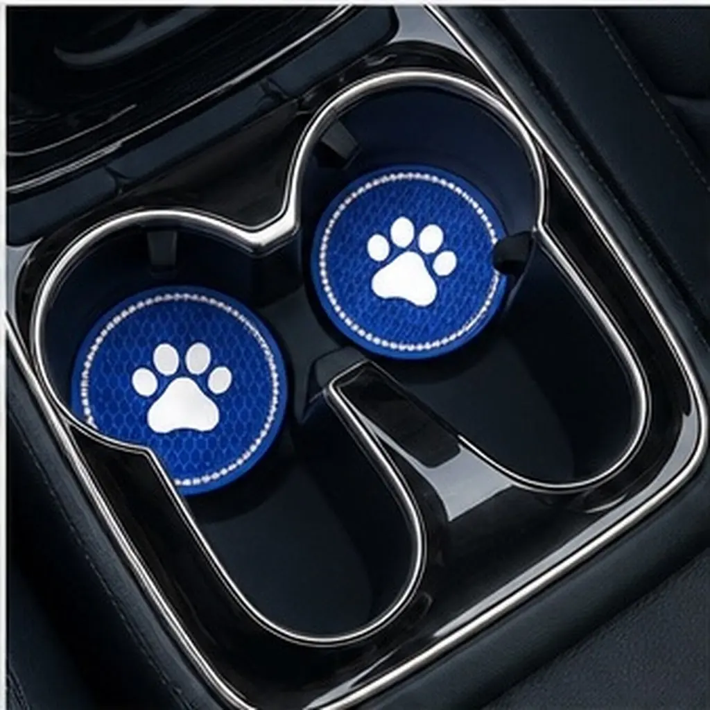 2Pcs Diamond Studded Cat Paw Cup Coasters Anti-Slip Car Cup Mats Heat Resistant Lightweight Easy Clean for All Vehicles