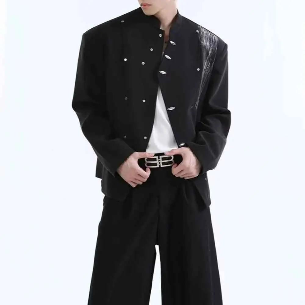 

Осенний новый мужской однотонный пиджак с длинными рукавами, китайский ретро-модный тренд, свободные повседневные простые нишевые мужские топы 2025