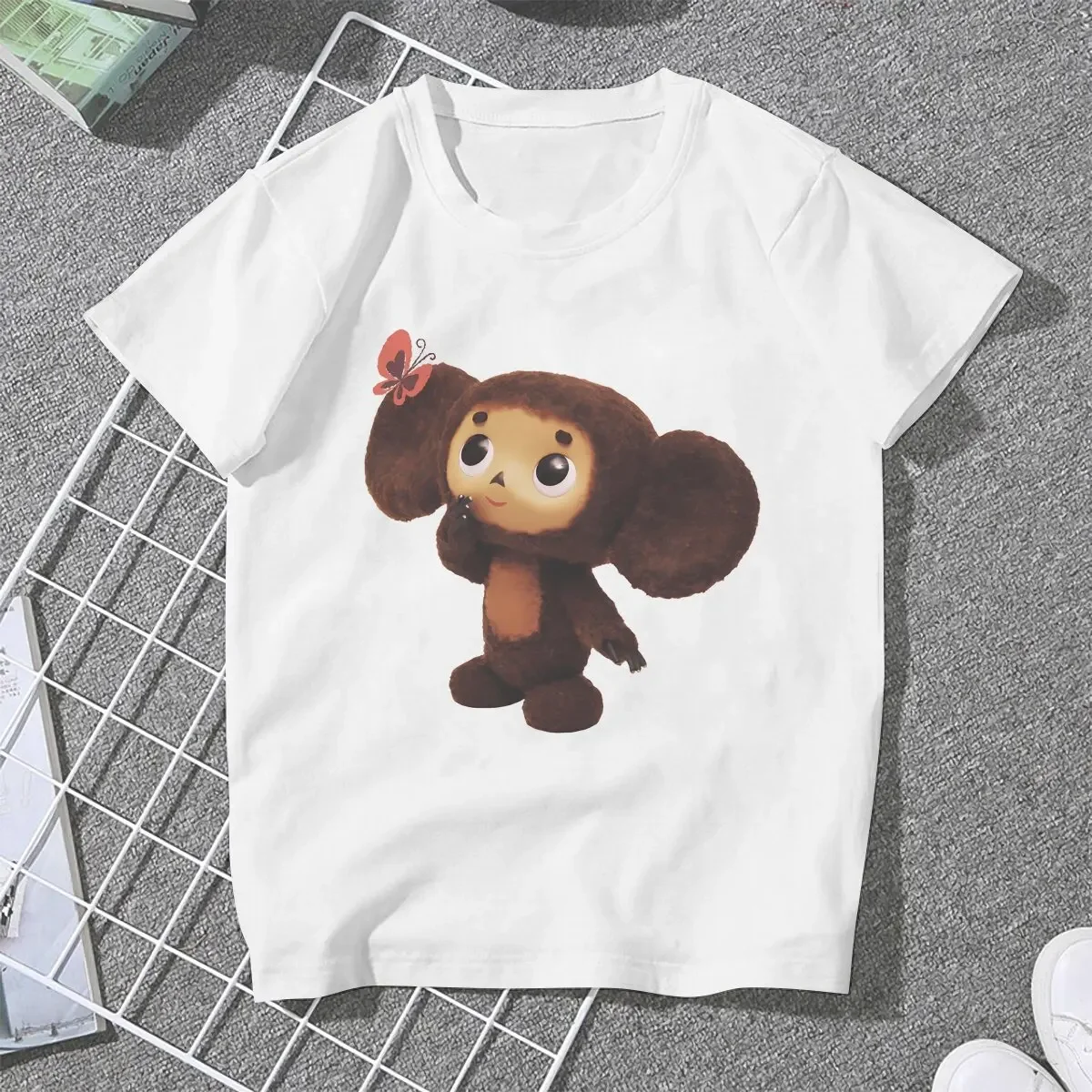 Cheburashka Cute Soviet Russian Cartoon Butterfly Tshirt Graphic Women Vintage Grunge Summer Streetwear Fibre Harajuku T Shirt