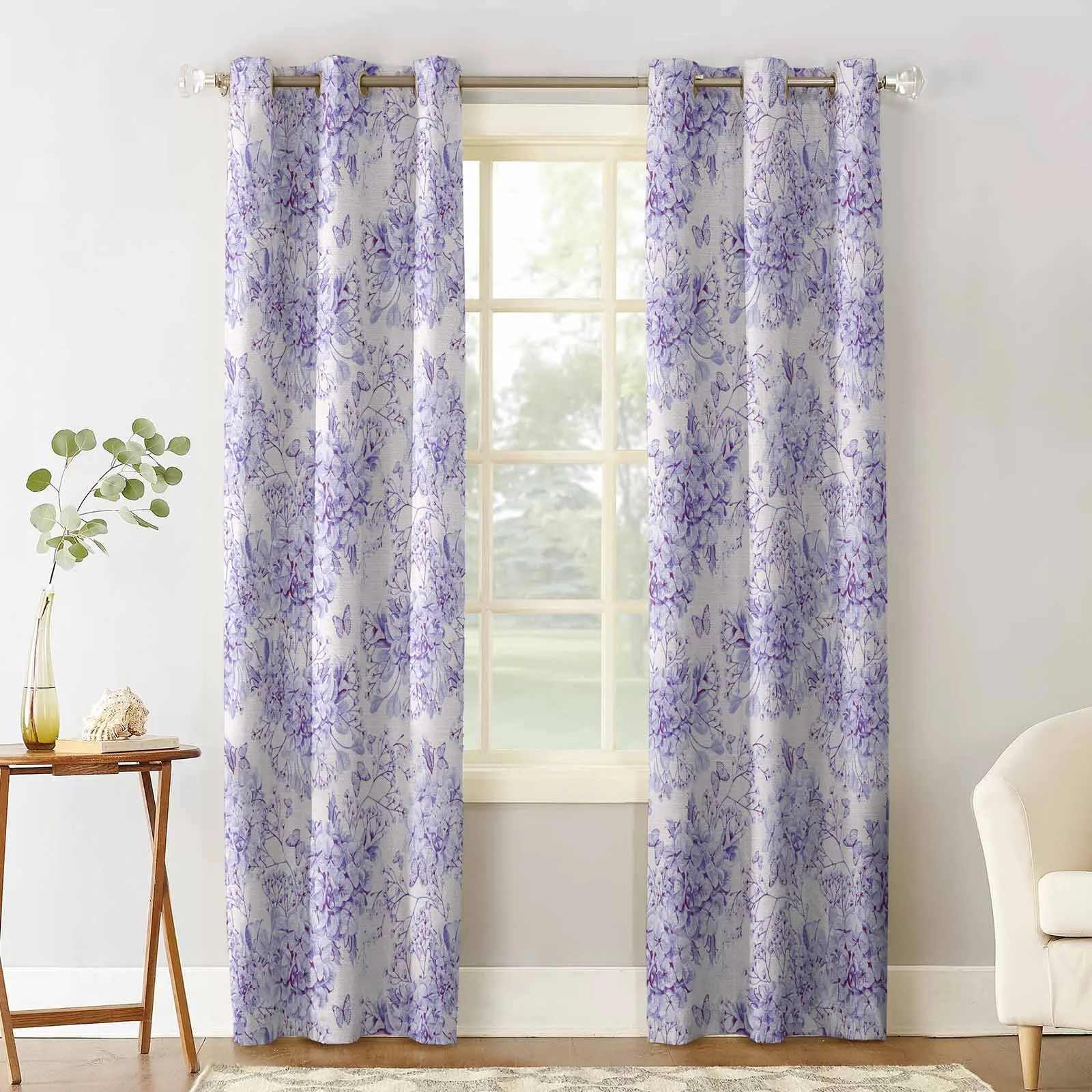 Spring Flower Hydrangea Window Curtains for Living Room Kitchen Curtain Bedroom Decorative Window Treatments