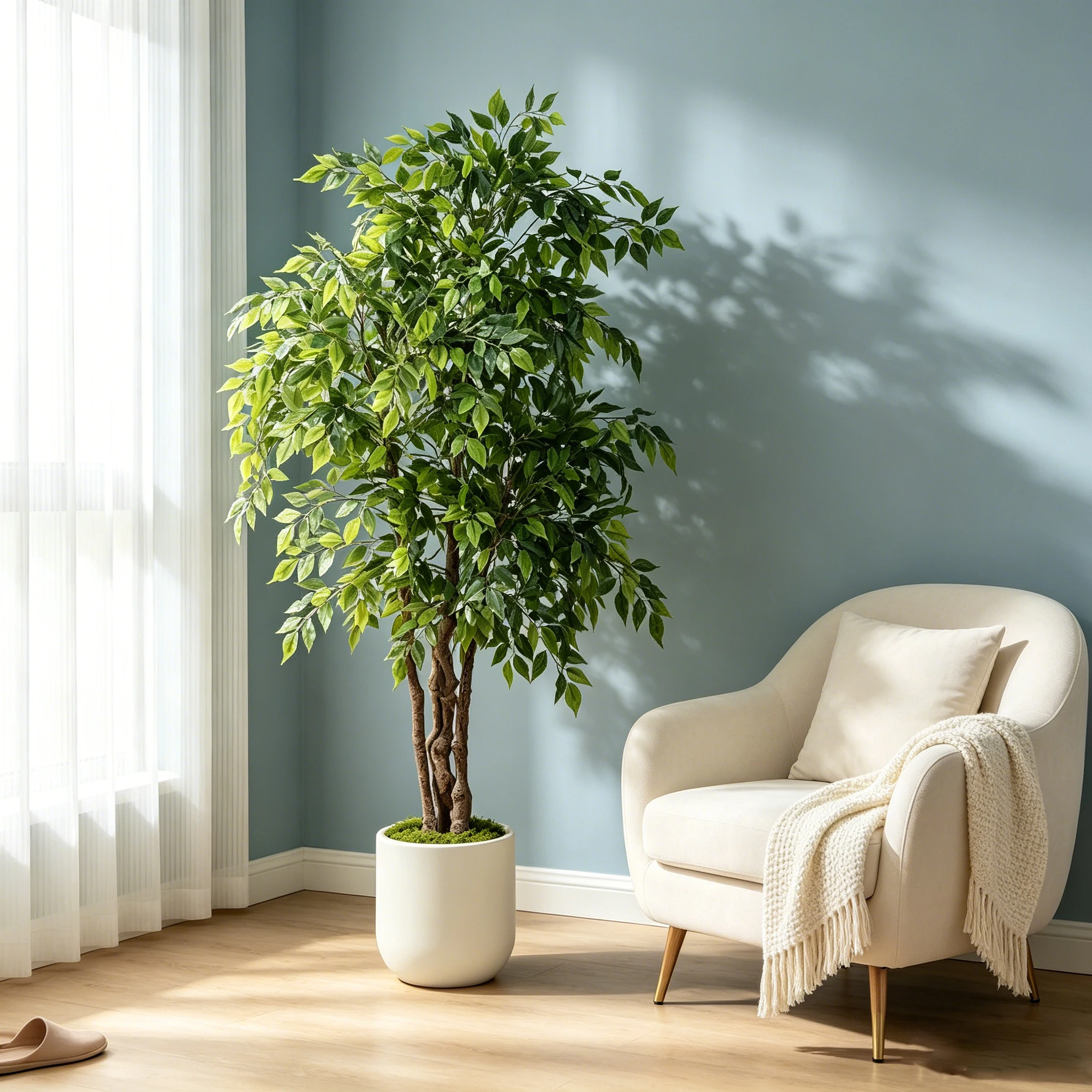 Ficus Lyrata Tree - 160cm Artificial Ficus Tree with White