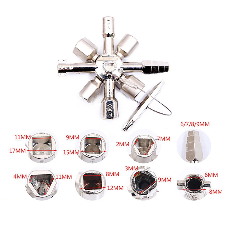 10 in 1 Multi-purpose Cross Key Wrench Electric Cabinet Elevator Water Meter Valve Key Internal Triangle Wrench Portable Tool