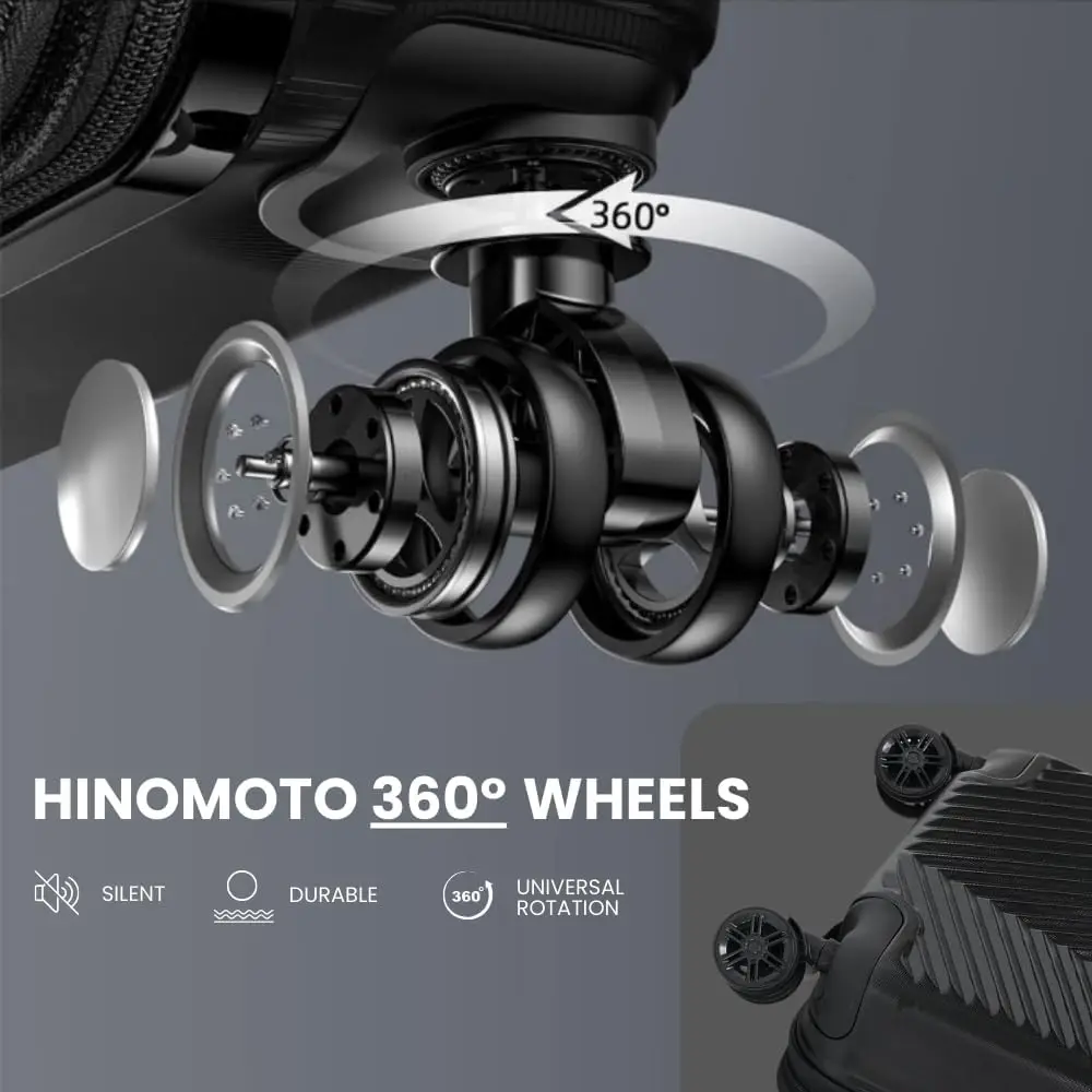 3-Piece Hard Spinner Luggage Set (20'–28') with TSA Lock, PC+ABS, Jet Black