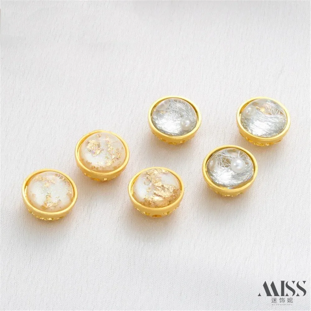 Matte Gold Color Retention Inlaid Gold Foil Pearl Hollow Retro Bead Diy Bracelet Hand Rope Beaded Sand Gold Jewelry Accessories
