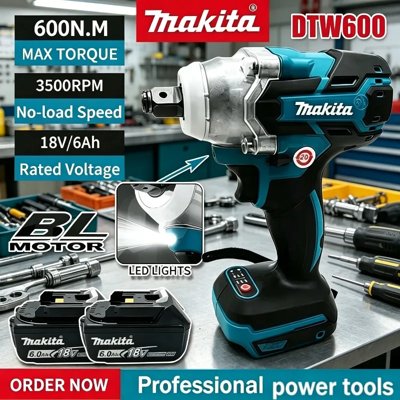 

Electric Wrench High Torque Brushless Cordless Impact Wrench Makita DTW600 280N.m Rechargeable Auto Repair 18V Power Tools