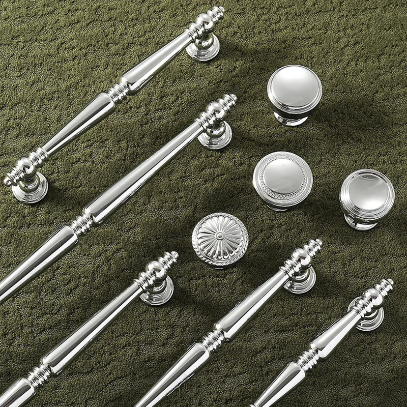 Brass Bright Silver Handles Nordic Modern Minimalist Chrome Luxury Wardrobe Kitchen Cabinet Closet Drawer Dresser Knob Furniture