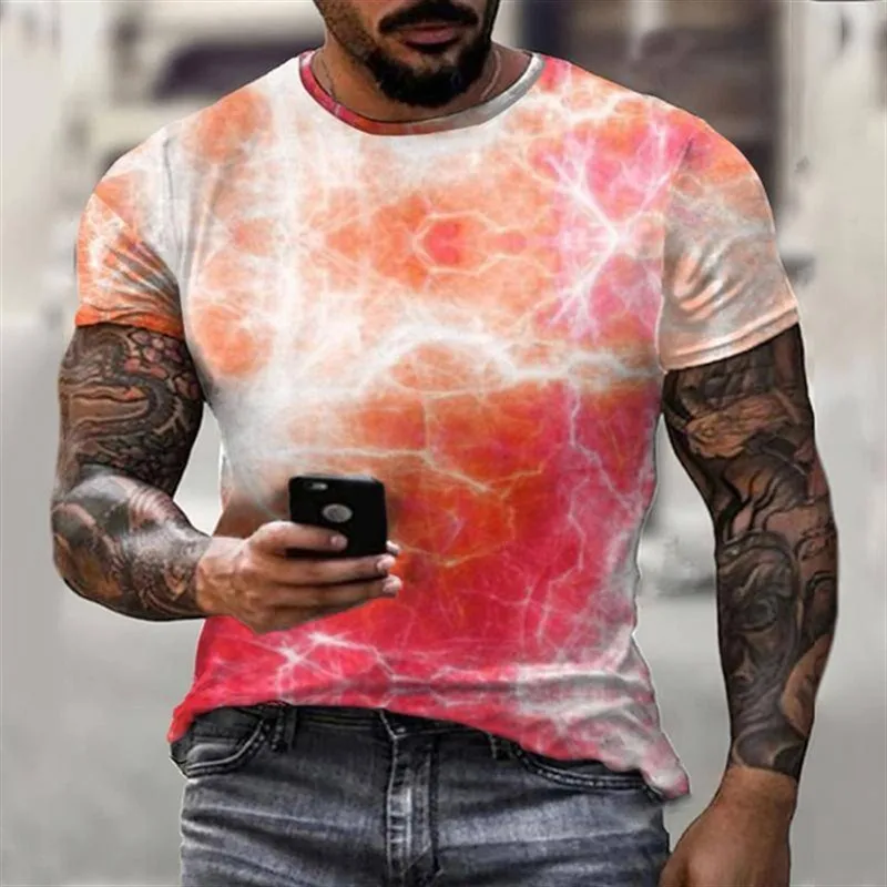 Men\'s T Shirt 3d Lightning Print Mens Short-Sleeved Tops Summer Street Fashion T-Shirt for Men Casual Tees Oversized Clothing