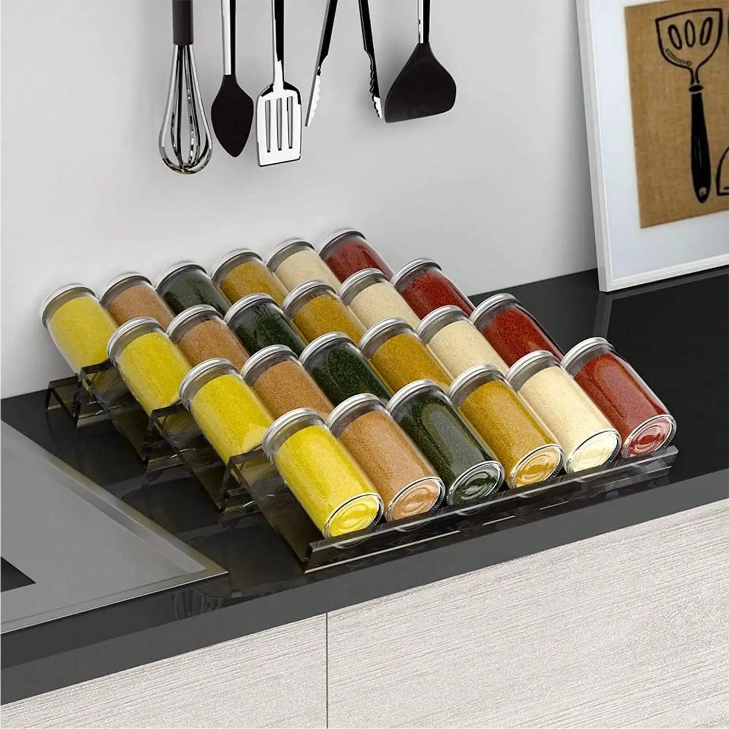 4/2 Layer Spice Drawer Organizer Adjustable Acrylic Spice Jars Rack Tray Expandable Seasoning Organizer Cabinet Kitchen Shelves