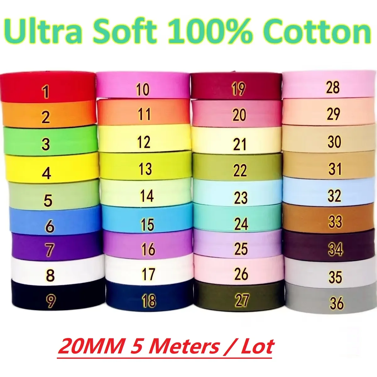 Ultraweiches Schrägband aus 100 % Baumwolle, 20 mm Breite, Seidentuch für Babystücher, sehr weiches und hautfreundliches Schrägband, 5 Meter/Los