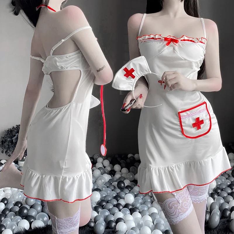 Sexy Verpleegster Cosplay Uniform Kostuum Sexy Halloween Fancy Rollenspel Vrouwen Erotische Naughty Lingerie Passie Verleiding Jurk Outfits