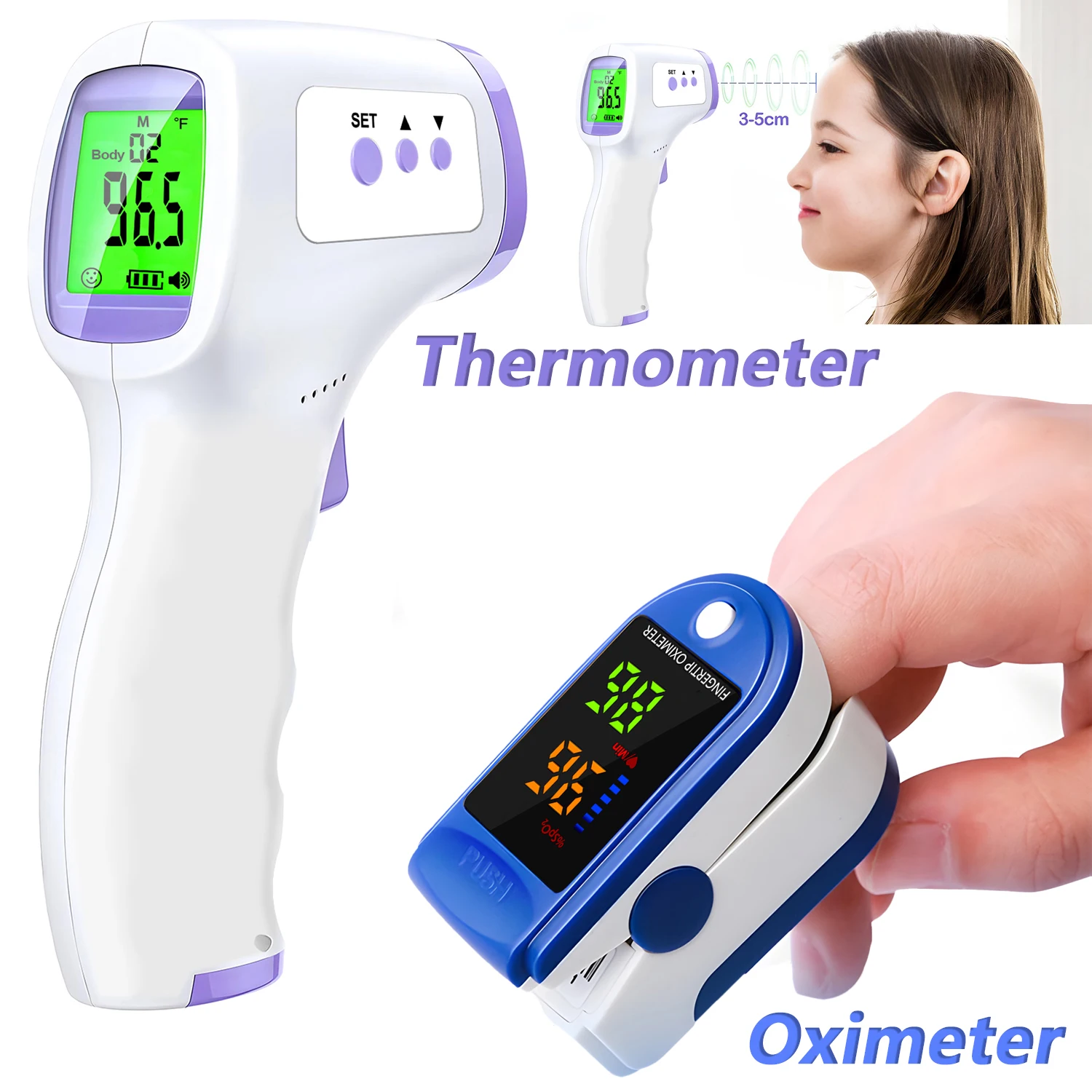 

Бесконтактный ИК-термометр для быстрого измерения температуры тела, цифровой термометр для определения лихорадки, или мини-оксиметр для измерения уровня кислорода в крови на кончике пальца