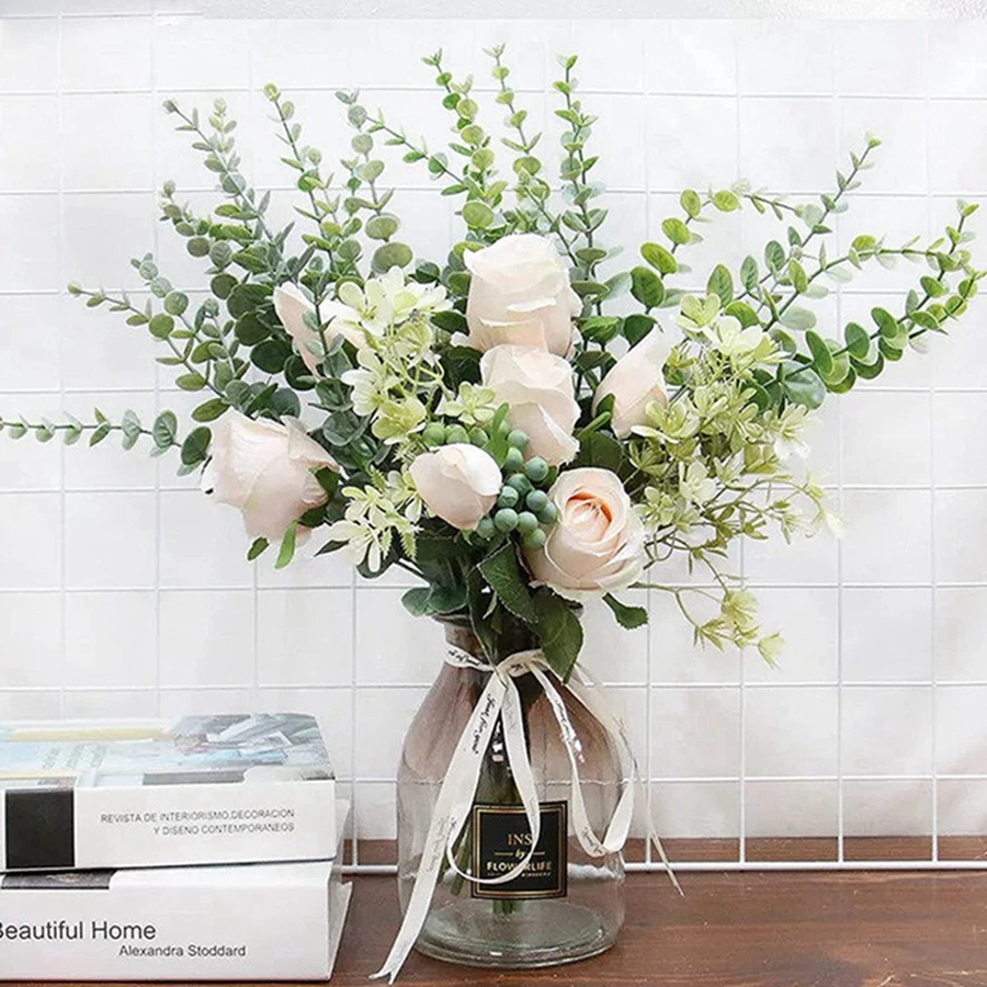 Künstliche Eukalyptusblätter Zweig Bestseller Feiertagsparty Weihnachten DIY Geschenk Heim Vase Hochzeit Brautstrauß Zubehör Dekoration – Detail 21
