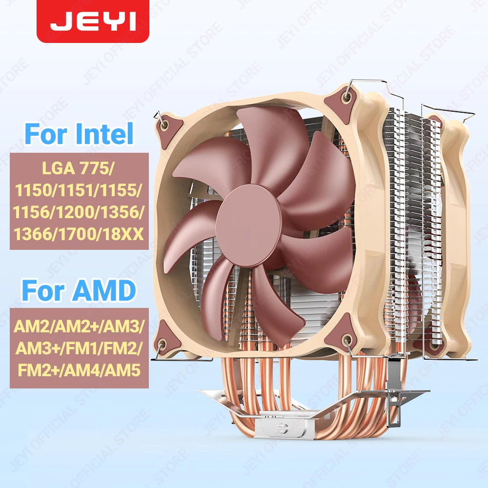 JEYI-enfriador de CPU, radiador de torre de tubo de calor 4/6, ventilador PWM de 120mm y 4 pines para Intel 1700 1200 1150 1155 1156 1366 2011 AM5 AM4 AM3 AM2