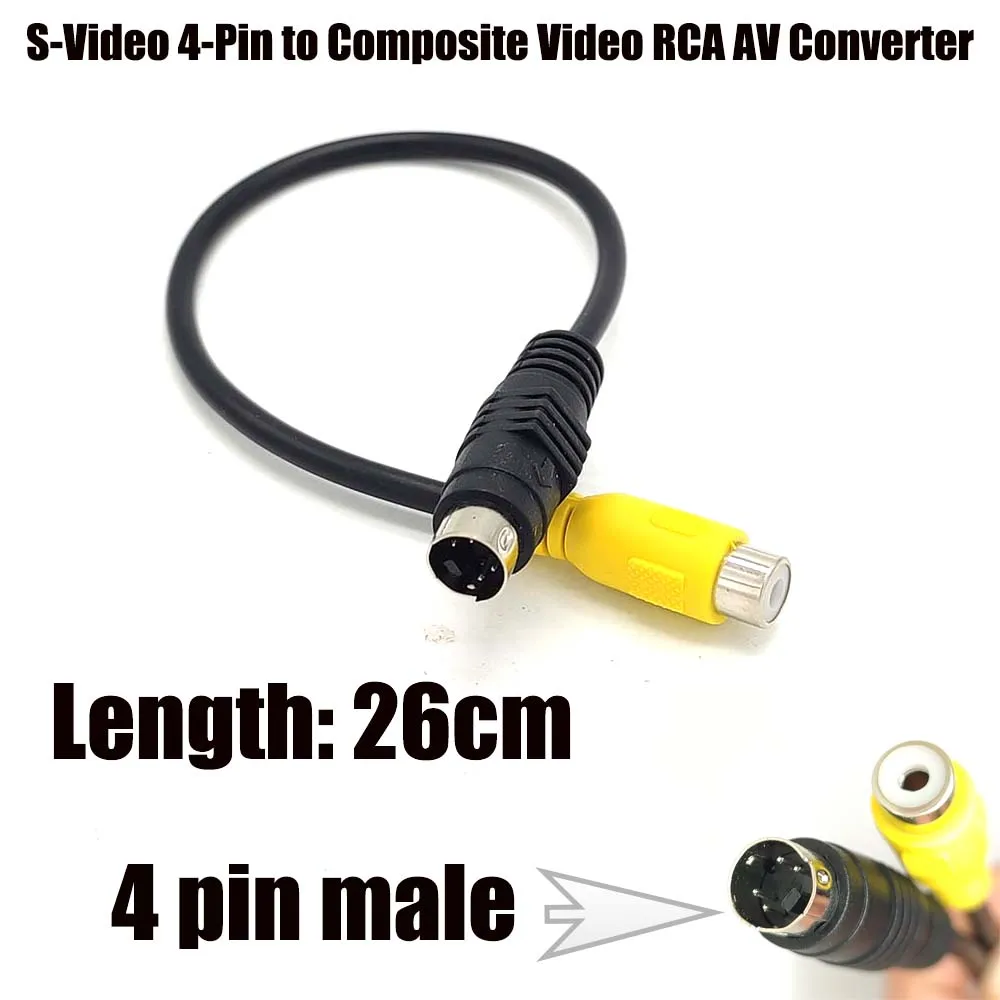 

S-Video 4-Pin 4pin to Composite Video RCA AV TV Converter Cable adapter cord NEW