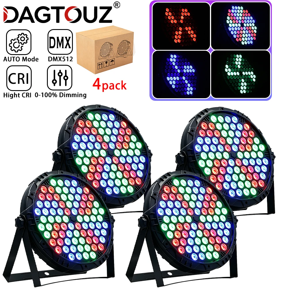 

Светодиодные RGB-светильники DAGTOUZ, 4 шт., 84 светодиода, для дискотек, с активацией звуком, DMX512, PAR-светильники для вечеринок, баров, дискотек, свадеб, дней рождения, сцен