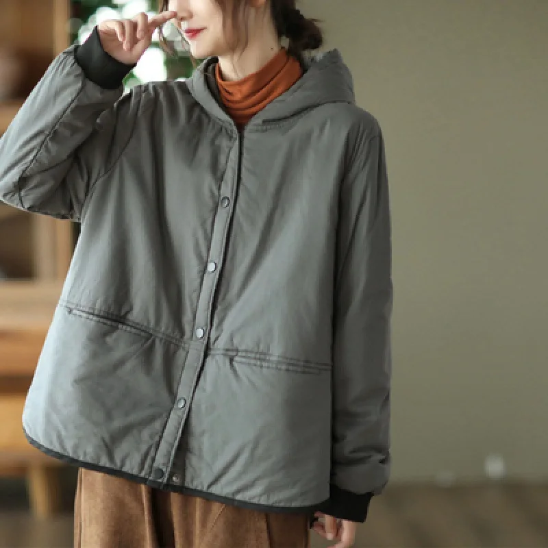 Women Parkas Coats Hooded Jackets Full Sleeve Thick Warm Y2k Streetwear Elegant Jacket Work Coat Casual Loose Autumn Winter