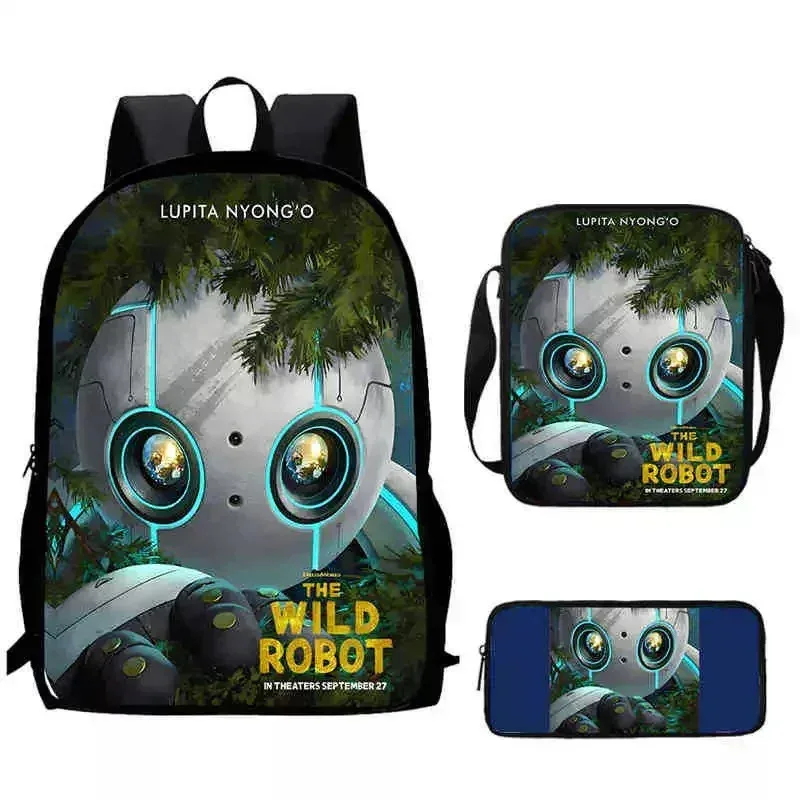

25COSРюкзак Wild Robot, школьный рюкзак, сумка для обеда, набор пеналов для детей, студентов