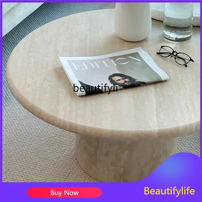

xzNatural travertine coffee table designer wabi sabi wind light luxury living room round coffee table