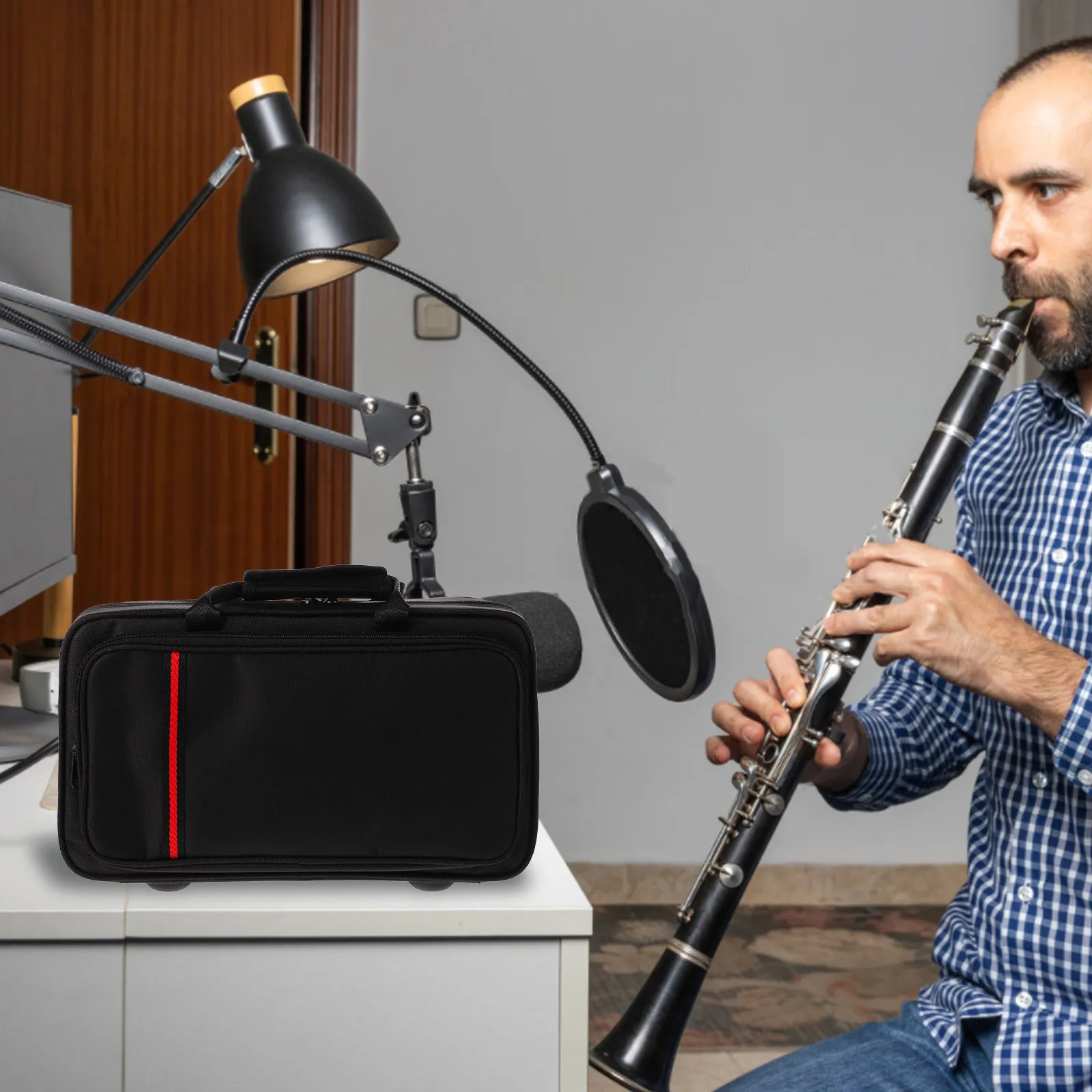 

Чехол для кларнета из ткани Оксфорд, черный, портативный, квадратный, ударопрочный, для музыкальных инструментов, с двойным ремнем, дорожная сумка