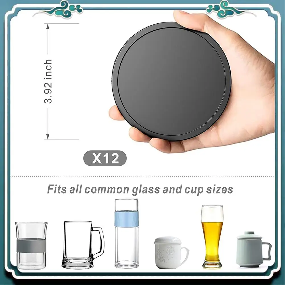 

A67K-12Pcs Silicone Drink Coasters Set Cup Coasters With Overflow Ring Heat-Resistant
