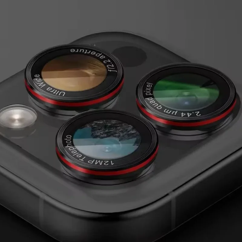 Optik Pro Camera Lens Protector For iPhone 16 Pro 17 15 Pro 14 Pro Max Lens Protection Tempered Glass Film Black Red Metal Ring