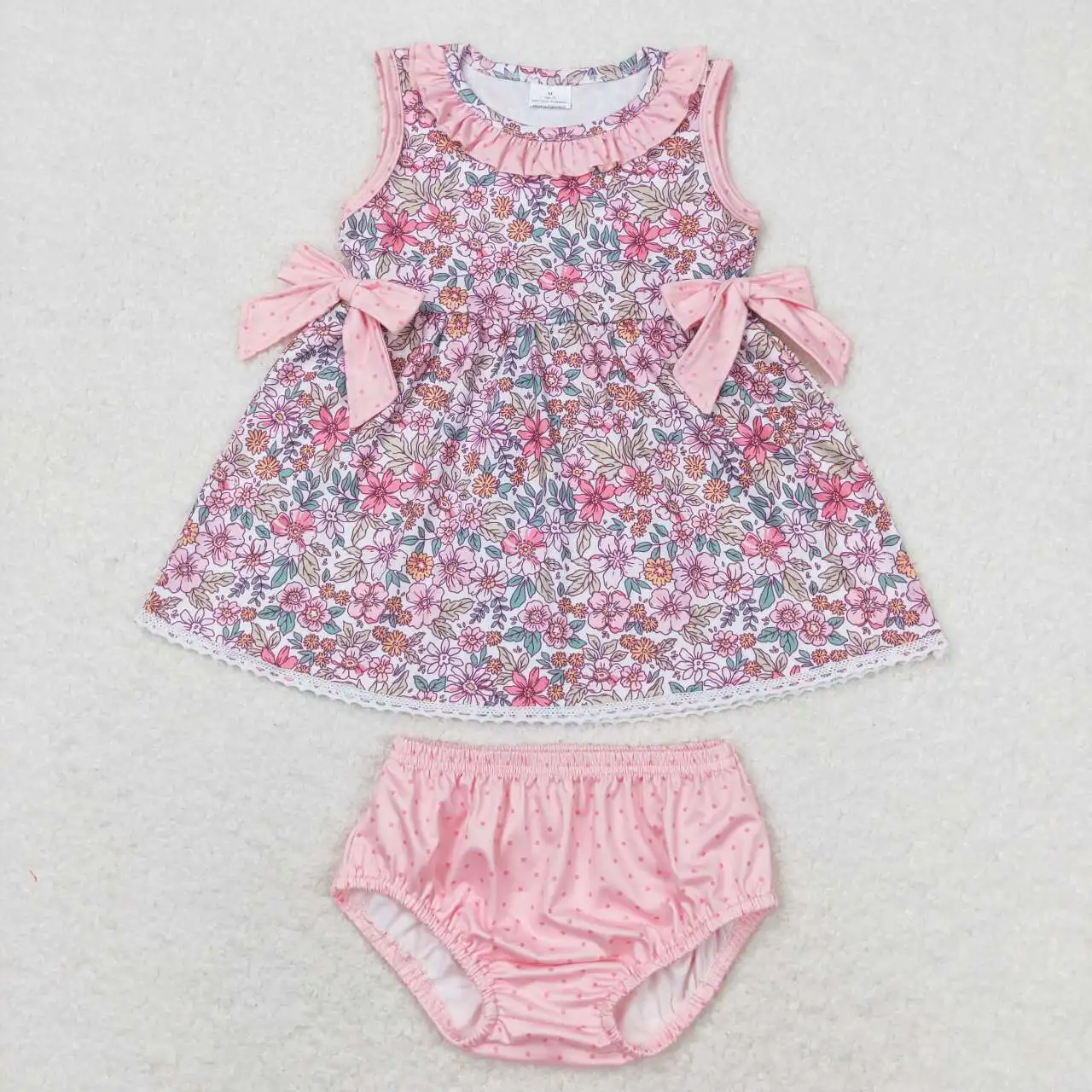 Wholesale Children Baby Girl Toddler Flower Sets Kids Sleeveless Cotton Pocket Tunic Stripes Bummie Shorts Infant Outfit