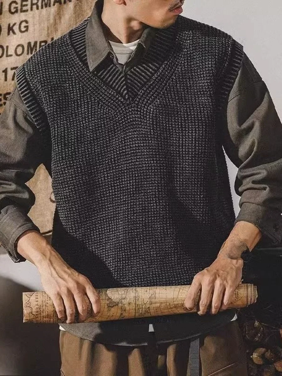 

American Sle Thiened Svel Vintage Sweater Loose Briti Large Size Knitted Outerwear Men's Bal Vest