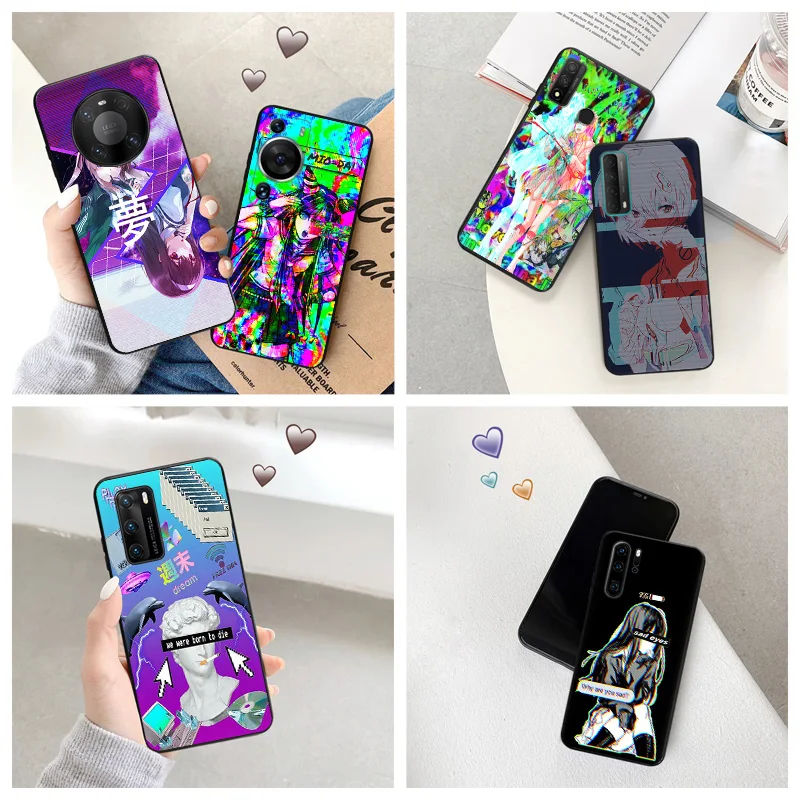 Silicone Black Phone Case for Motorola G200 5G G30 G31 One Fusion Vaporwave Girl Anime Huawei P40 P30 P20 P Smart iphone6 Cover