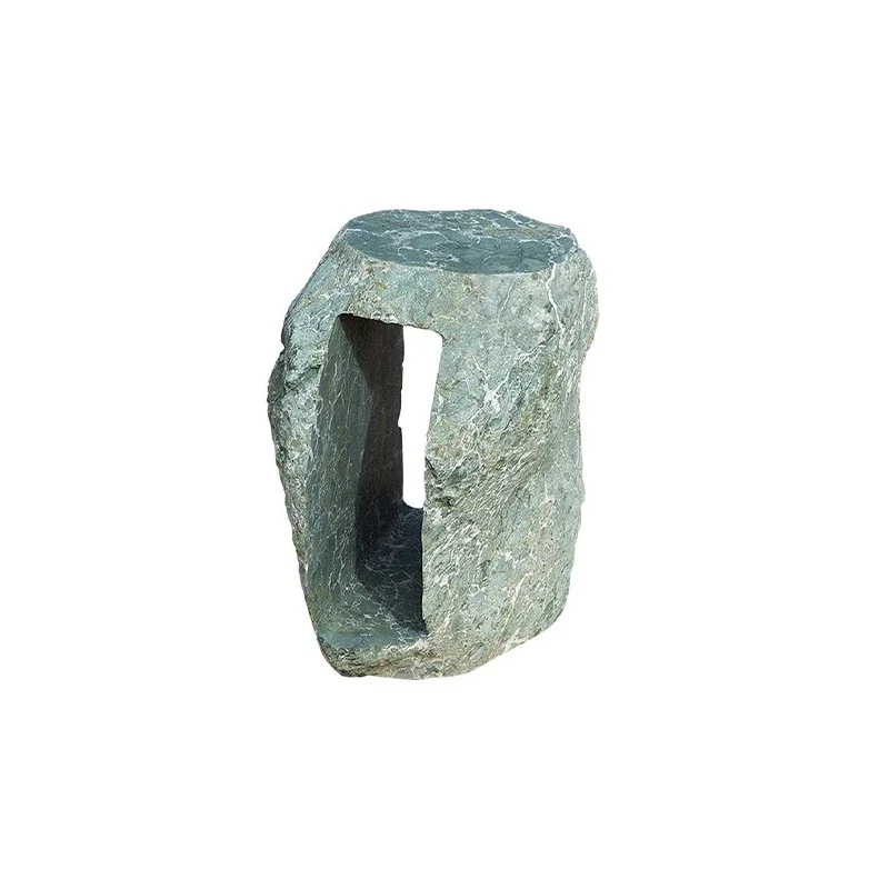 #Modern Luxury Green Marble Side Table Organic Raw Rock Form Hollow Opening Solid Monolith Stone Indoor Home Decor Side Table